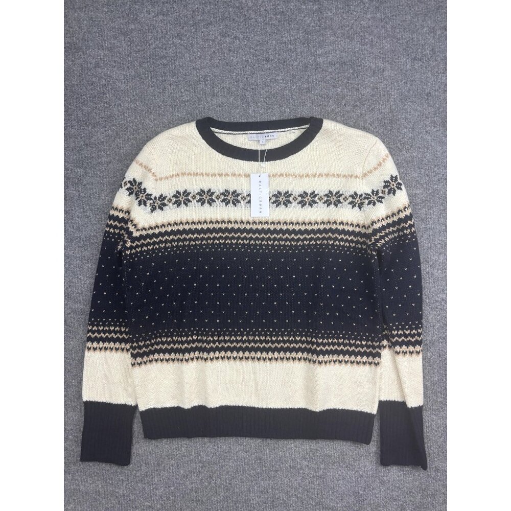 Baltic Born Sweater Womens Large Blue Fair Isle‎ Crew Neck Knit Pullover Holiday